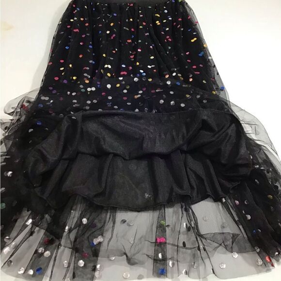 Black A-Line High Waist Mesh Maxi Skirt Multi Colored Dot Pull-On Maxi Size 1XL - Picture 3 of 7